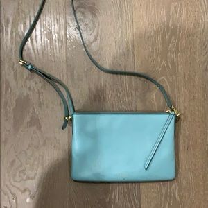 FOSSIL blue leather & gold hardware crossbody bag